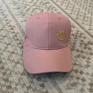 Pink Hat with Gold Smiley Face